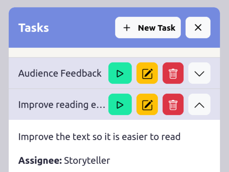 A shared list of tasks assigned to AI agents, each with a visible status.